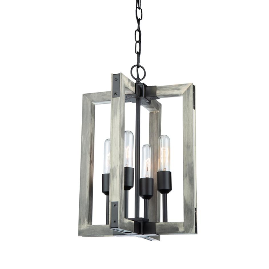 Gatehouse 4 Light Chandelier (Beach Wood & Black) in Beach Wood & Black by Artcraft