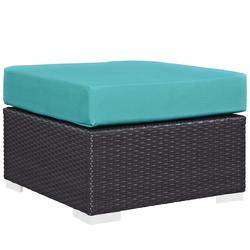 Minerva Outdoor Patio Fabric Square Ottoman In Espresso Turquoise by Modway Furniture