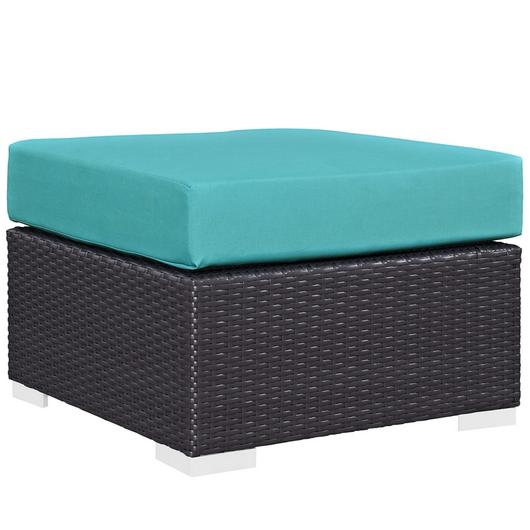 Minerva Outdoor Patio Fabric Square Ottoman In Espresso Turquoise by Modway Furniture