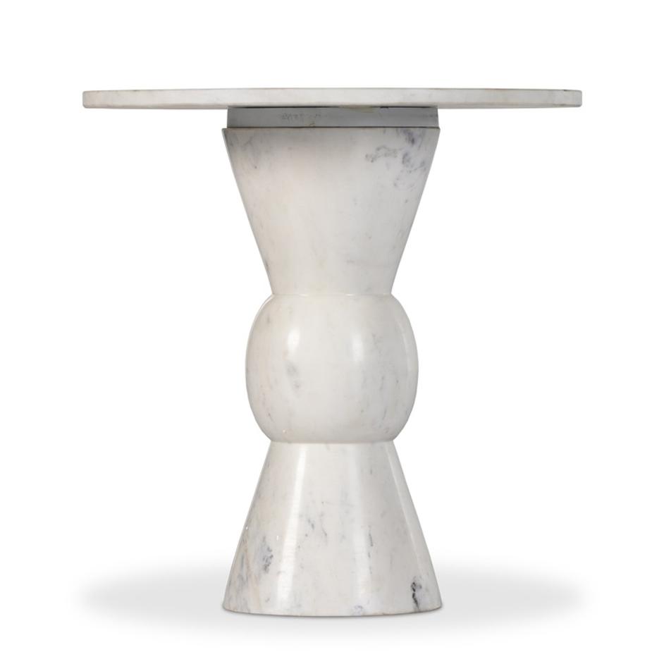 Fox End Table In Polished White Marble by FOUR HANDS