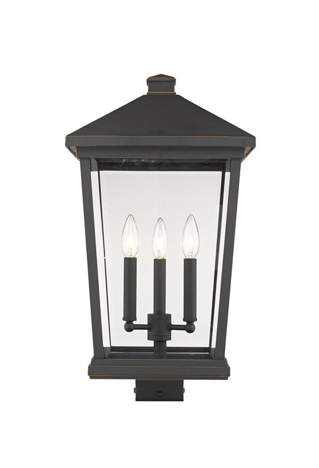 Beacon 3 Light Outdoor Post Mount Fixture in Oil Rubbed Bronze Finish by Z-Lite
