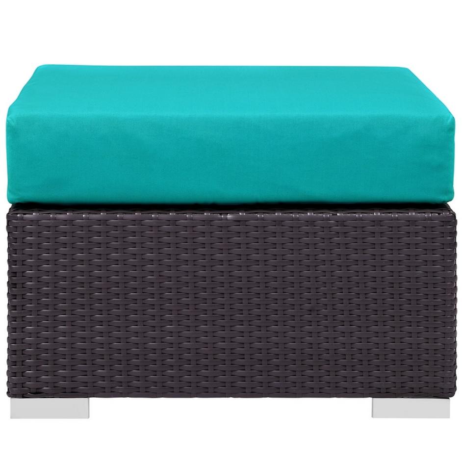 Minerva Outdoor Patio Fabric Square Ottoman In Espresso Turquoise by Modway Furniture
