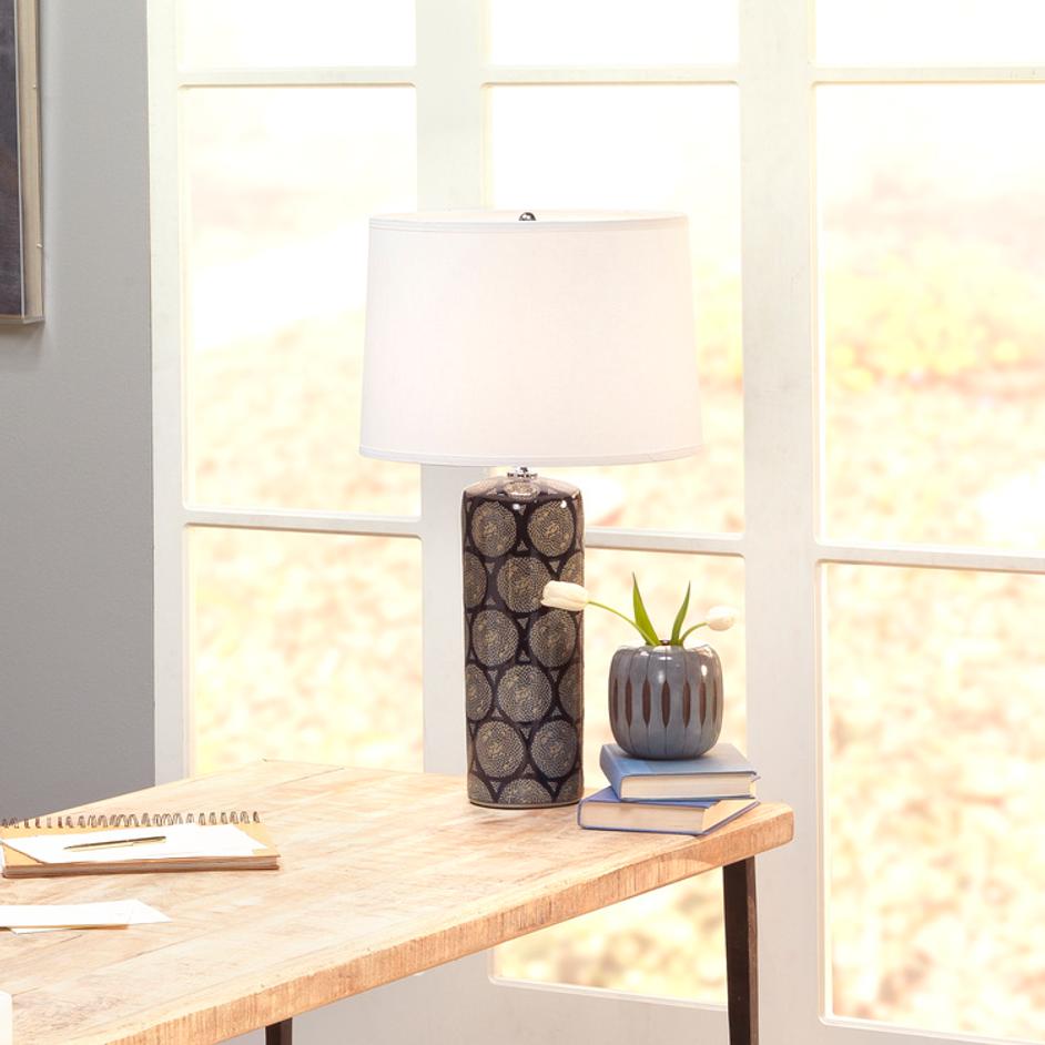 Neva Ceramic Table Lamp with Linen Shade by Jamie Young