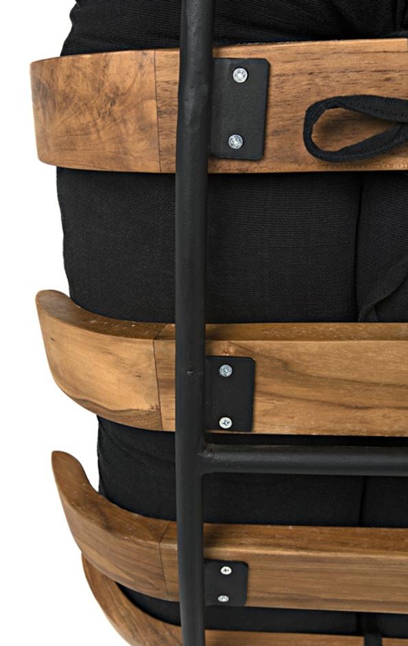 Hanzo Teak Chair with Industrial Steel Legs and Black Cotton Cushion, Satin Finish by Noir Furniture