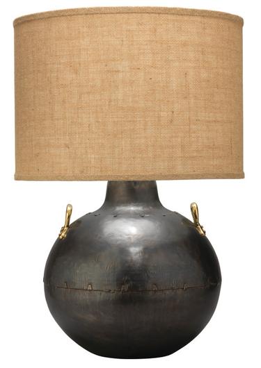 Two Handled Kettle Steel Table Lamp with Burlap Shade by Jamie Young