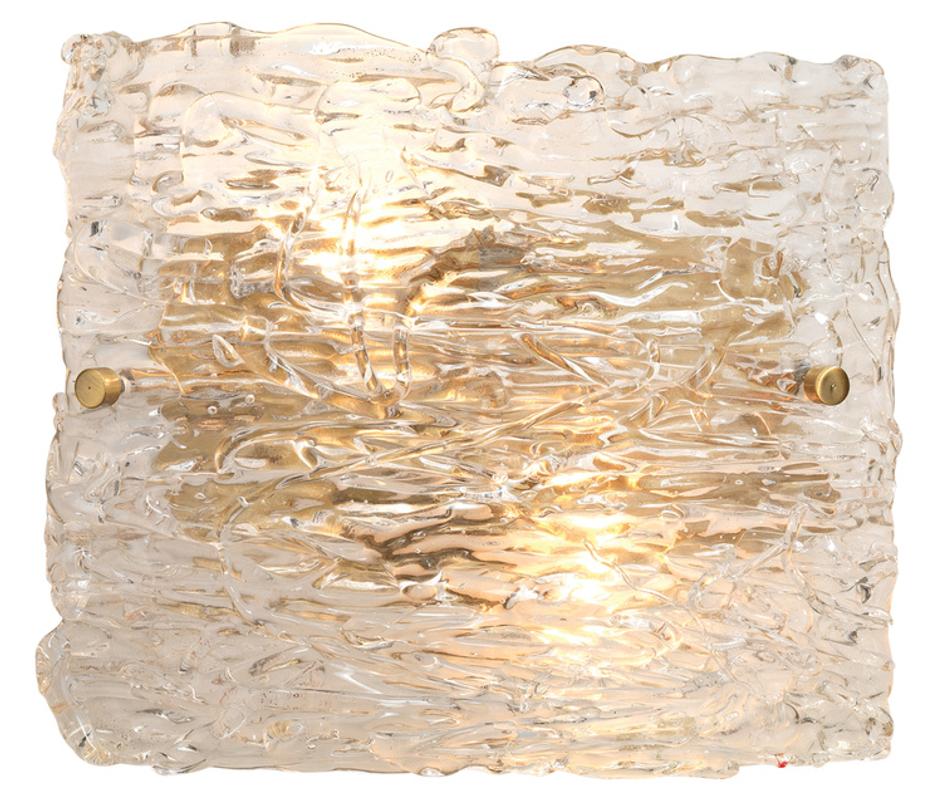 Swan Curved Glass Sconce, Large, Clear Textured Glass and Antique Brass Metal by Jamie Young