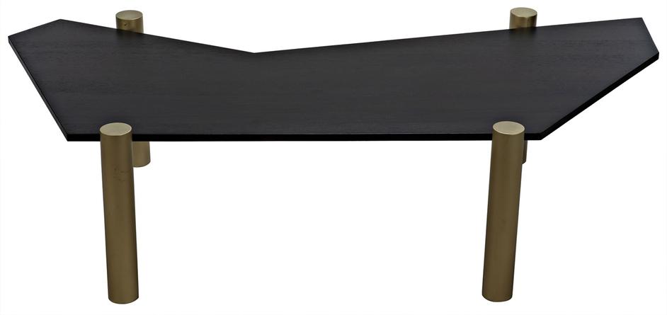 Tabu Ebony Walnut Coffee Table with Antique Brass-Finished Legs by Noir Furniture