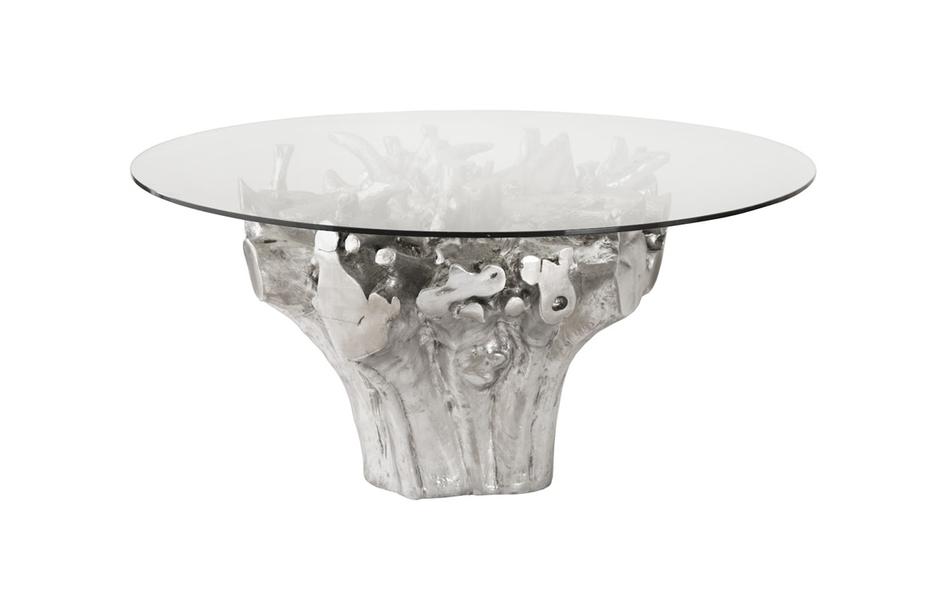 Root Small Silver Dining Table Base, With Glass by PHILLIPS COLLECTION