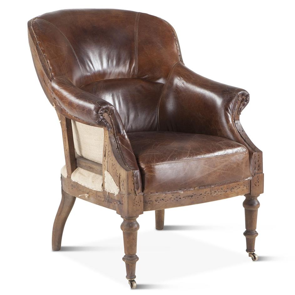 Shakespeare Deconstructed Armchair with Cigar Leather and Solid Wood Legs by Home Trends & Design