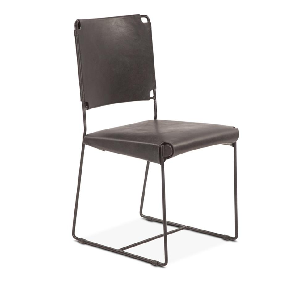 New York 17" Buffalo Leather and Iron Dining Chair, Black by Home Trends & Design