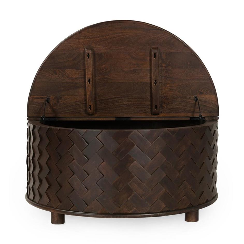 Shira Mango Wood 40" Round Storage Coffee Table Kona Brown by Classic Home