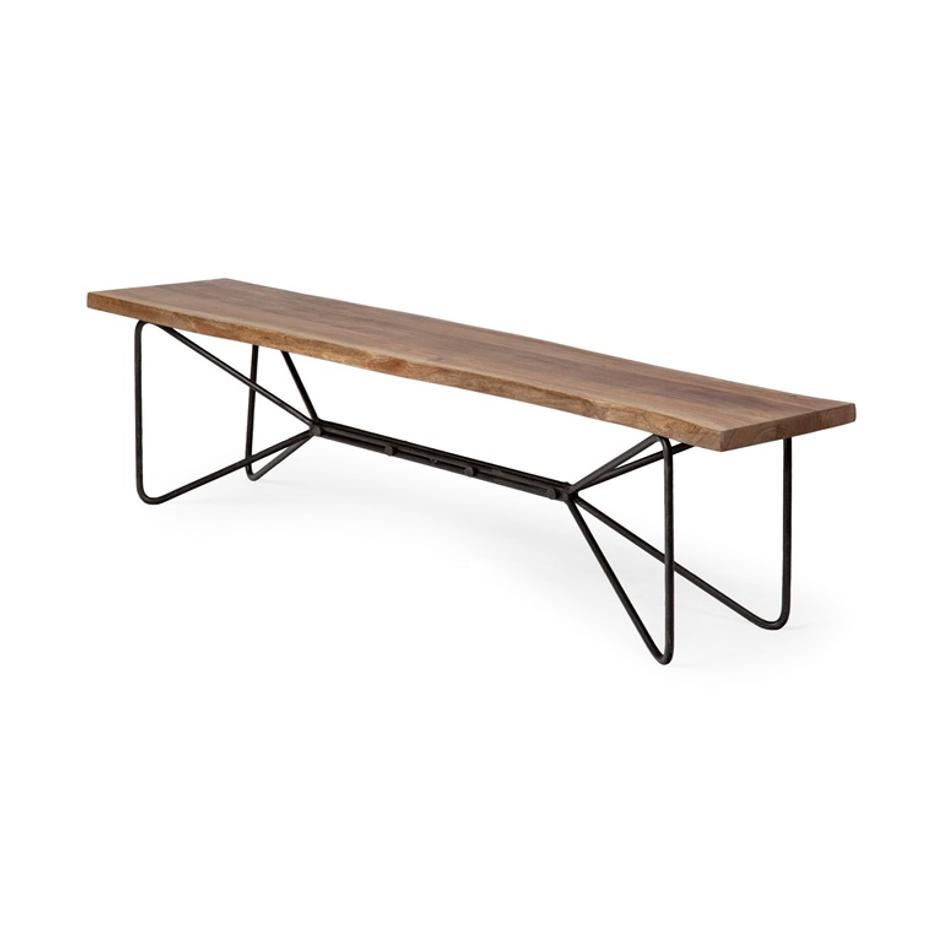 Papillion III 66x18 Natural Solid Wood and Iron Dining Bench by Mercana
