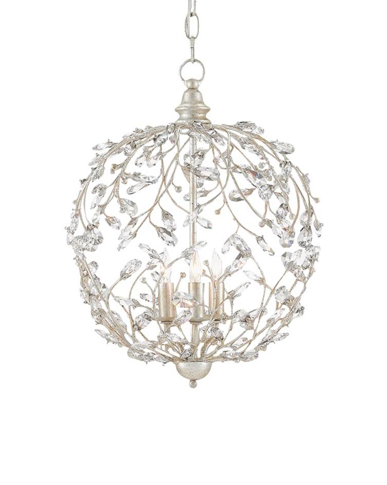 Crystal Bud Silver Orb Chandelier In Silver Granello by Currey & Company