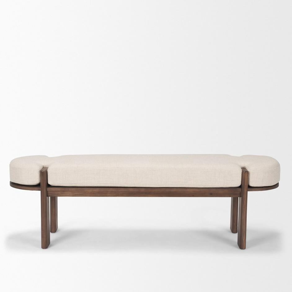 Sohan Dark Elm Wood w/ Oatmeal Fabric Bench by Mercana