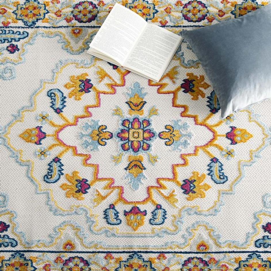 Burket Ansel Distressed Floral Persian Medallion 5X8 Indoor And Outdoor Area Rug In Multicolored by Modway Furniture