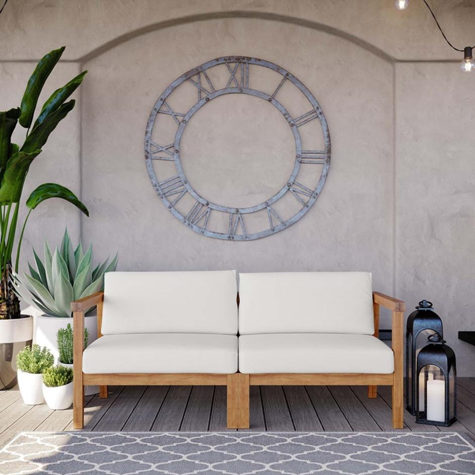 Longboat Outdoor Patio Teak Wood 2-Seater Loveseat In Natural White by Modway Furniture