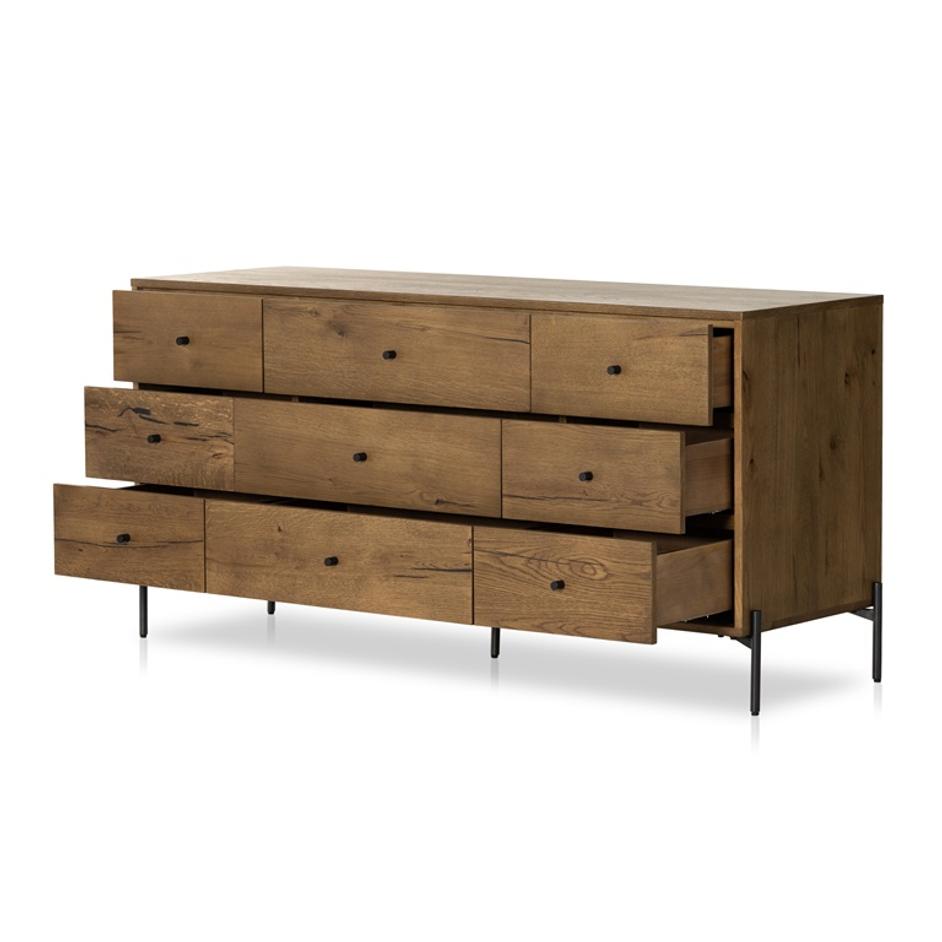 Eaton 9 Drawer Dresser In Amber Oak Resin by FOUR HANDS