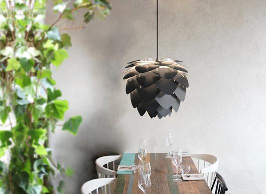 Aluvia Medium Plug-In Pendant in Anthracite with White Cord by UMAGE