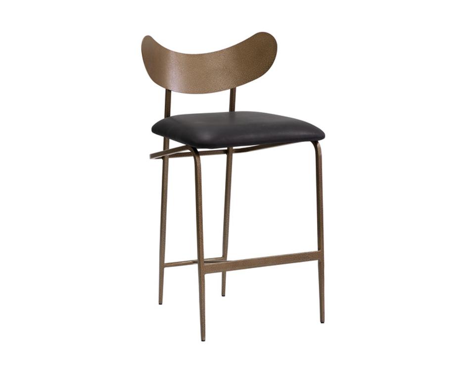 GIBBONS COUNTER STOOL - ANTIQUE BRASS - CHARCOAL BLACK LEATHER by Sunpan