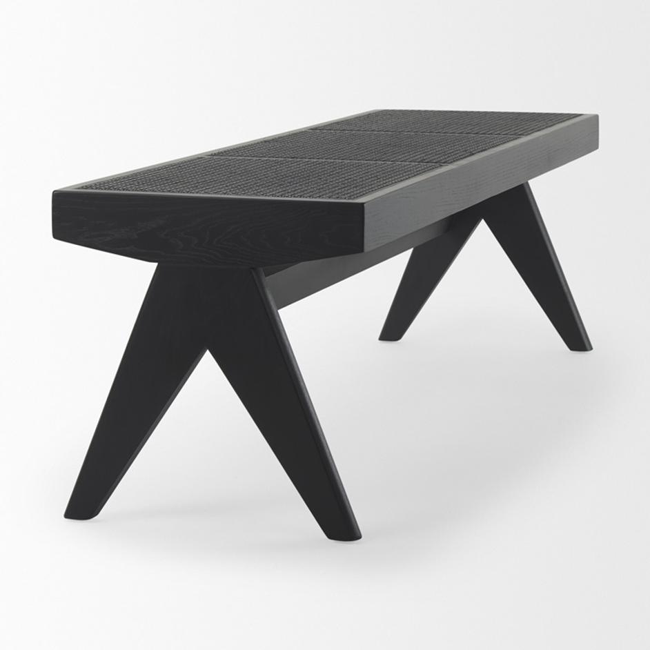 Arvin 59.1L x 17.7W x 18.1H Black Wooden Bench by Mercana