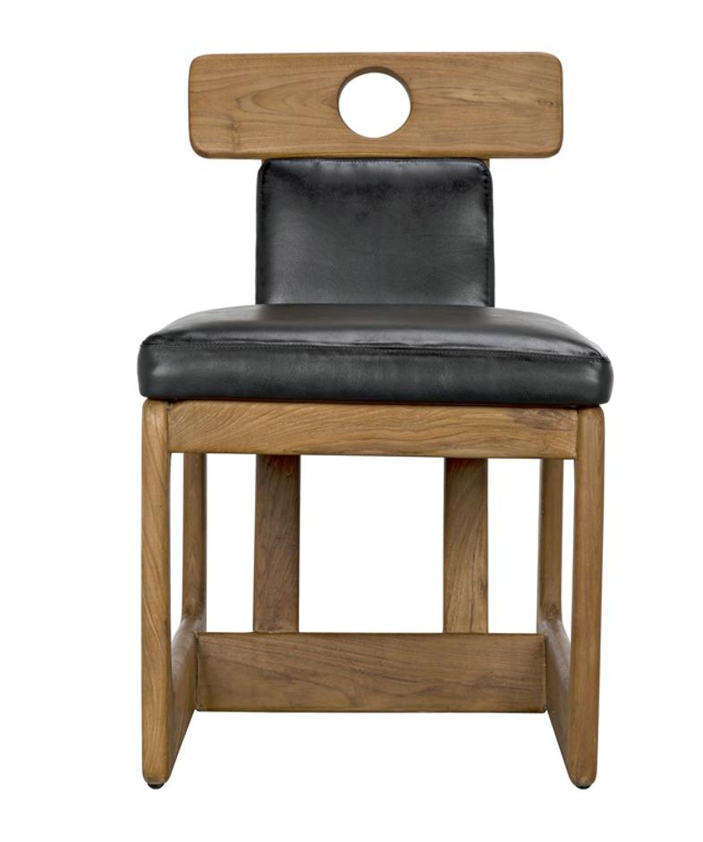 Buraco Teak Dining Chair with Gloss Finish and Black Leather Upholstery by Noir Furniture