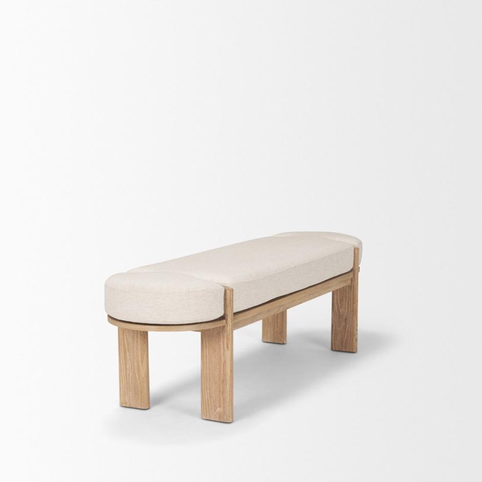 Sohan Light Brown Elm Wood w/ Oatmeal Fabric Bench by Mercana