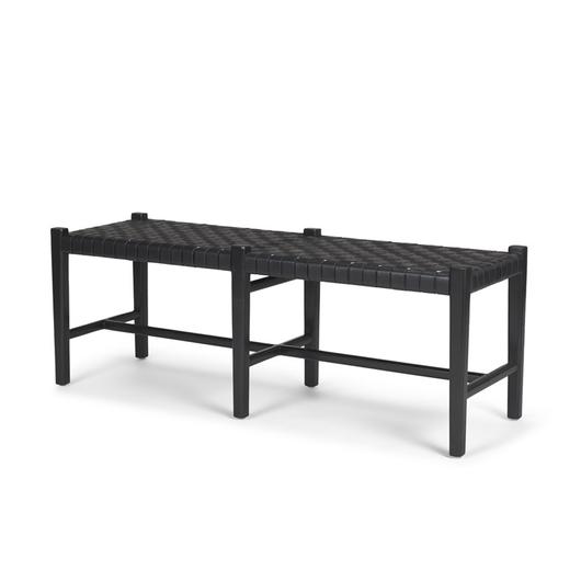 Shane Black Wood w/ Woven Black Leather Bench by Mercana