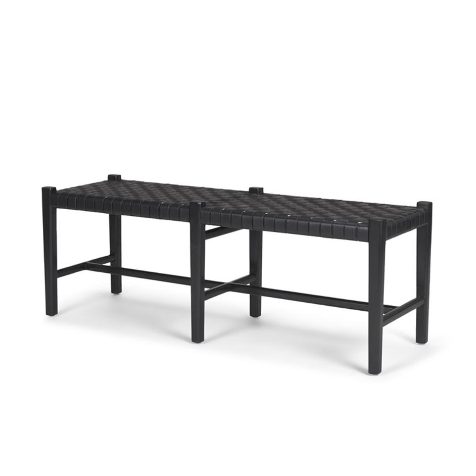 Shane Black Wood w/ Woven Black Leather Bench by Mercana