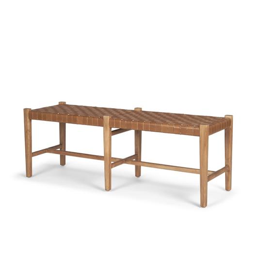 Shane Brown Wood w/ Woven Brown Leather Bench by Mercana