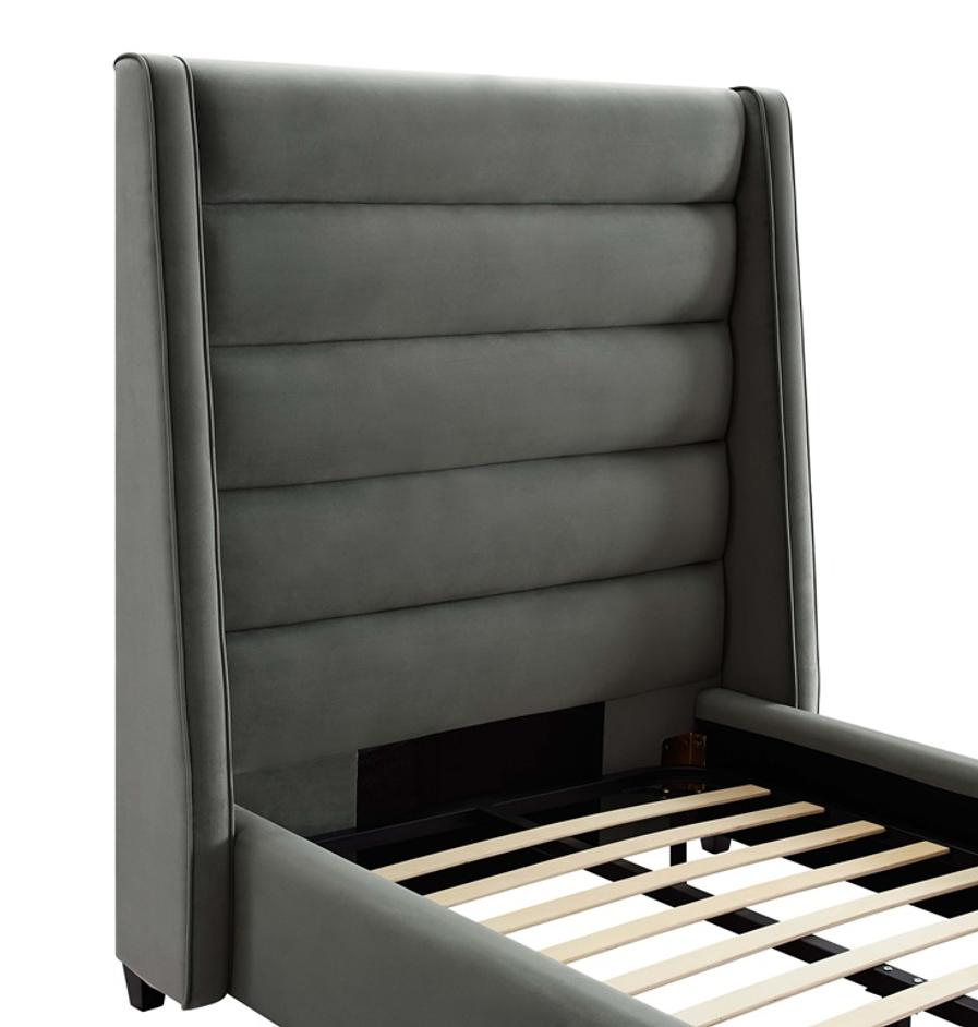 Koah Grey Velvet Bed in Twin by tov furniture