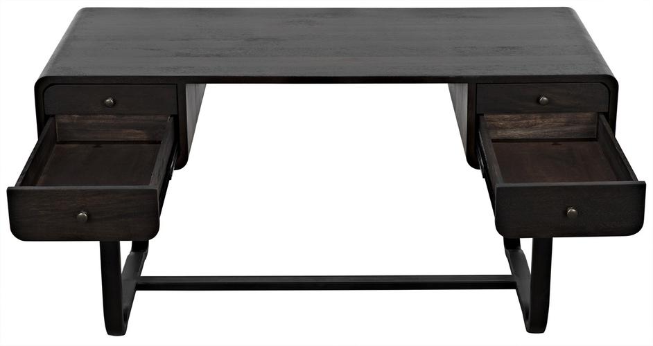 Voltes Ebony Walnut Desk with Matte Black Industrial Steel Base by Noir Furniture