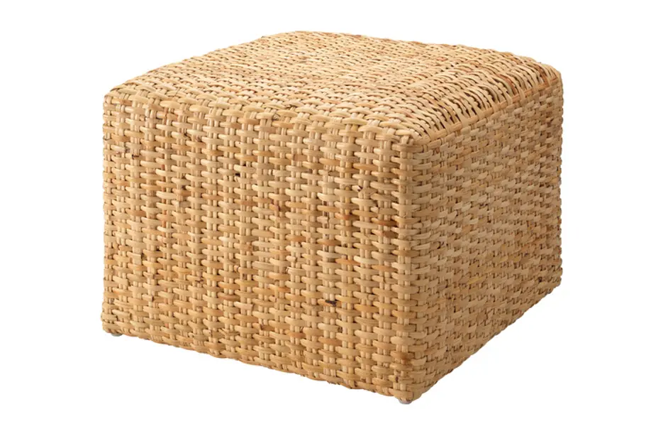Hand-woven Natural Rattan Large Ottoman by Jamie Young