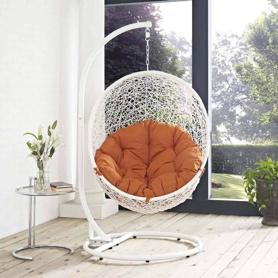 Segreto Outdoor Patio Swing Chair With Stand In White Orange by Modway Furniture