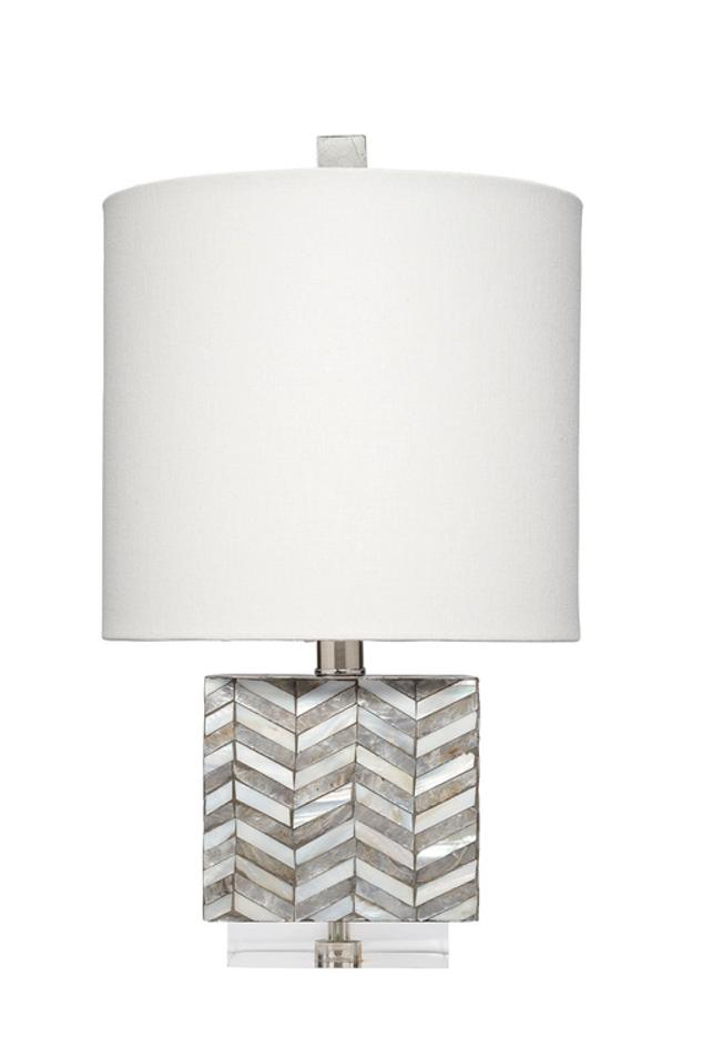 Garbo Mother of Pearl Table Lamp with Linen Shade, Grey by Jamie Young