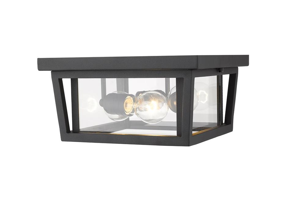 Seoul 3 Light Outdoor Flush Ceiling Mount Fixture in Black Finish by Z-Lite