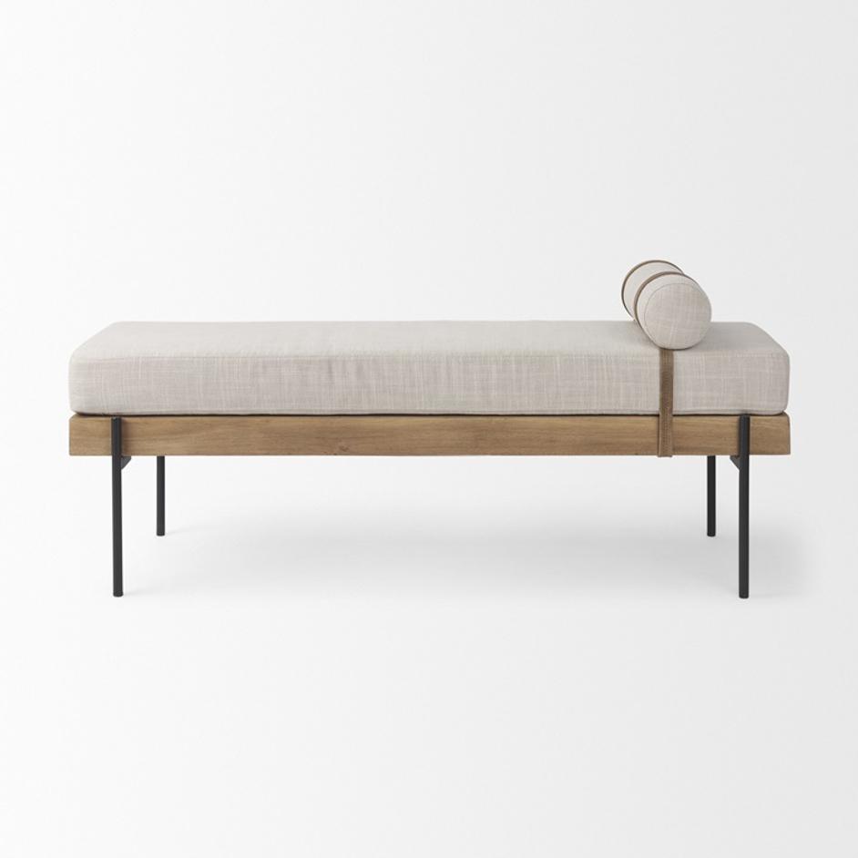 Colburne Cream Fabric w/Brown Wood Bench by Mercana