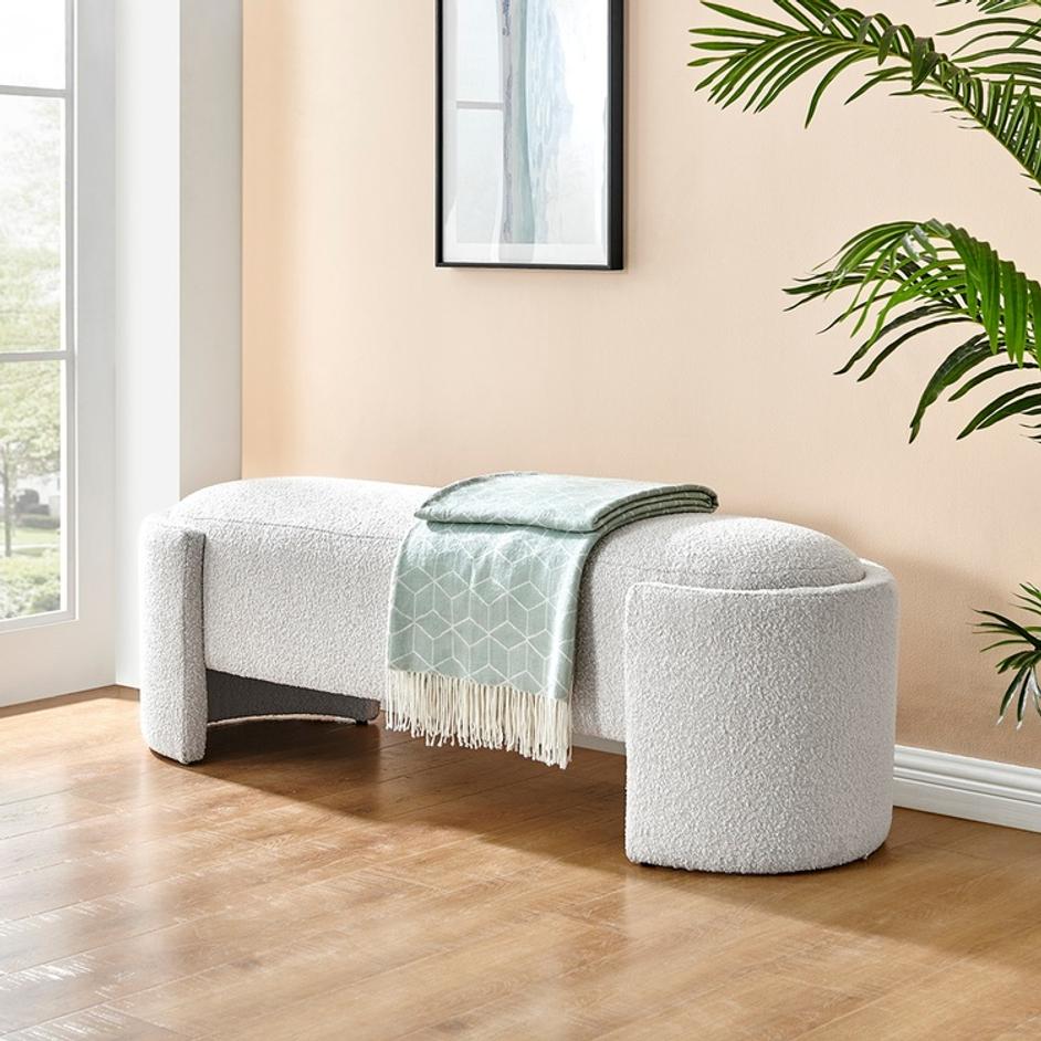 Felicia Fabric Bench, Boucle Beige by New Pacific Direct