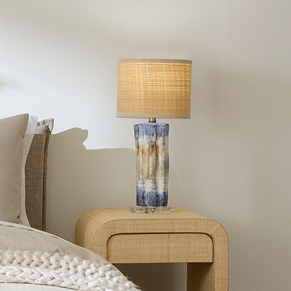 Abstract Ceramic Table Lamp with Raffia Shade by Jamie Young