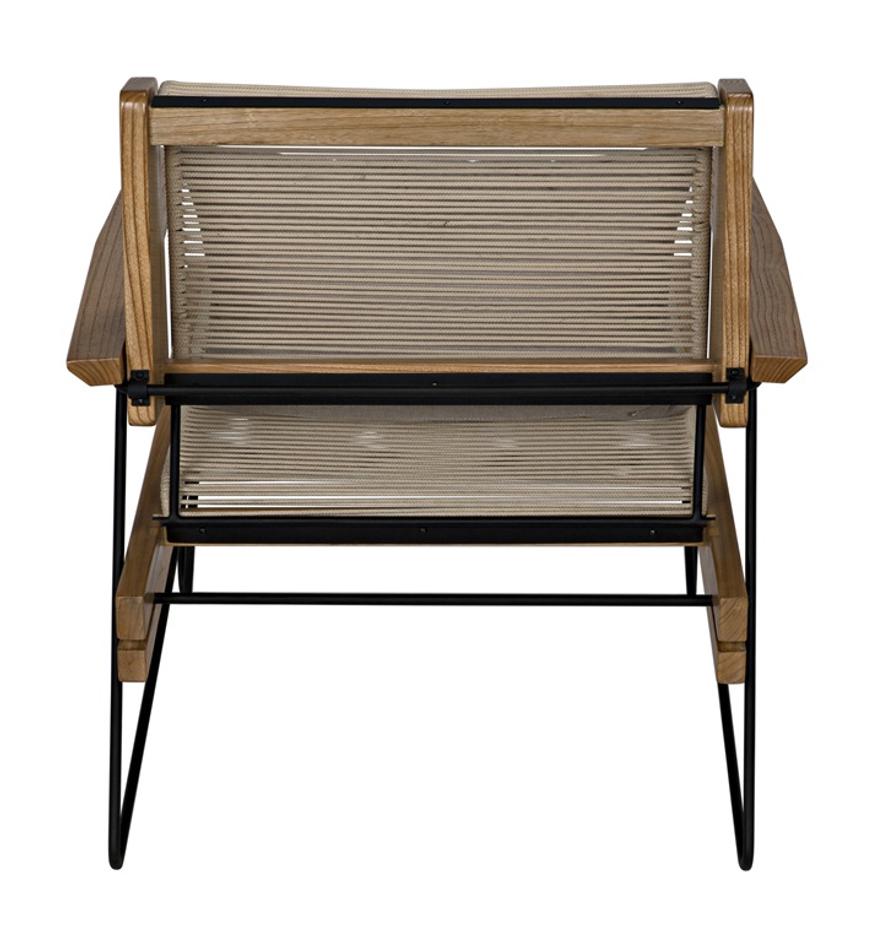 Benson Teak and Industrial Steel Chair with Rope Detailing in Clear Coat Semi-Gloss Finish by Noir Furniture