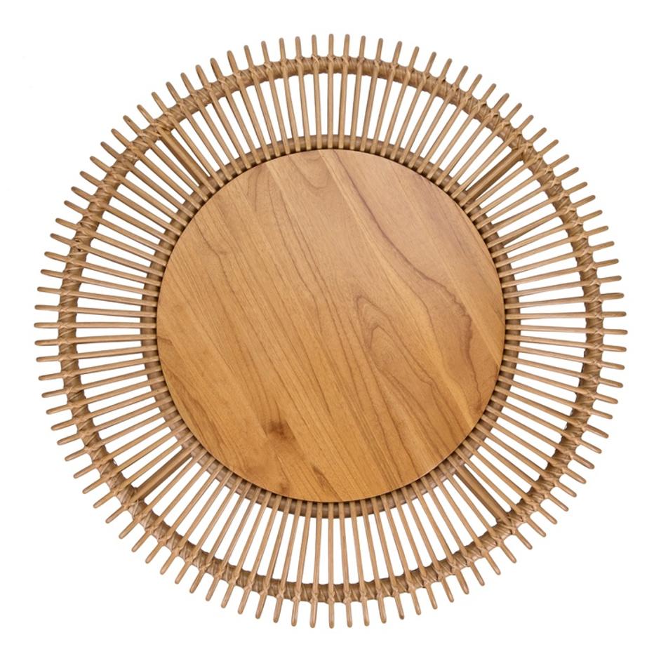 Alani Rattan Round Coffee Table w/ Wood Top, Honey by New Pacific Direct