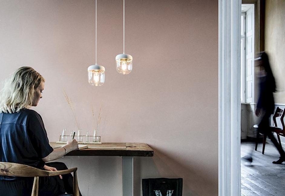 Acorn White and Brass Hardwired Pendant with LED Bulb by UMAGE