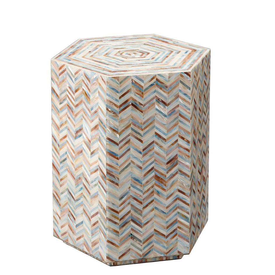 Hepburn Mother of Pearl Hexagon Side Table by Jamie Young