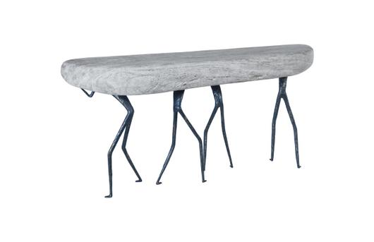 Atlas Console Table, Gray Stone Finish, Metal by PHILLIPS COLLECTION