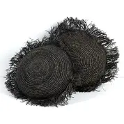 Raffia Round Pillow In Black In Set Of 2 In 18" by FOUR HANDS