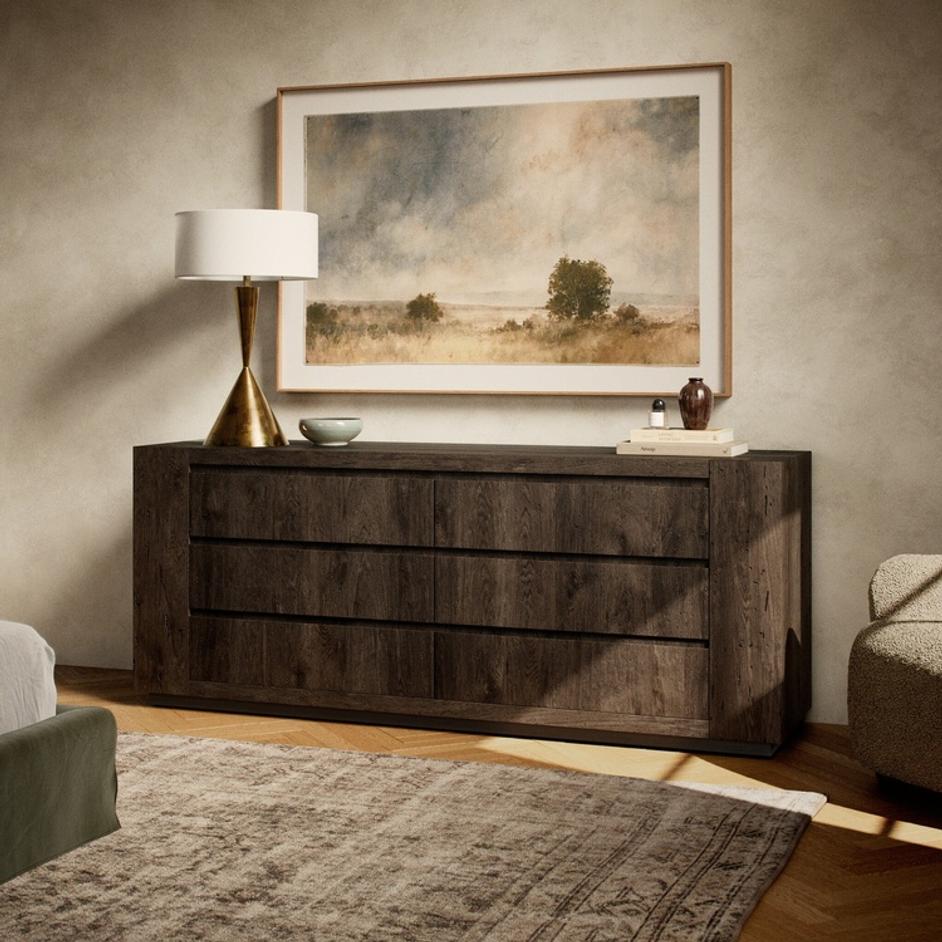 Abaso 6-Drawer Dresser In Ebony Rustic Wormwood Oak by Four Hands