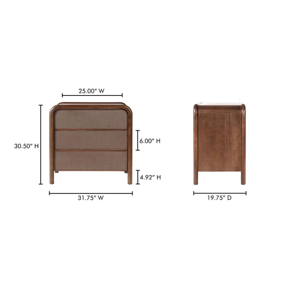 Rye 3 Drawer Nightstand Warm Brown by Moes Home