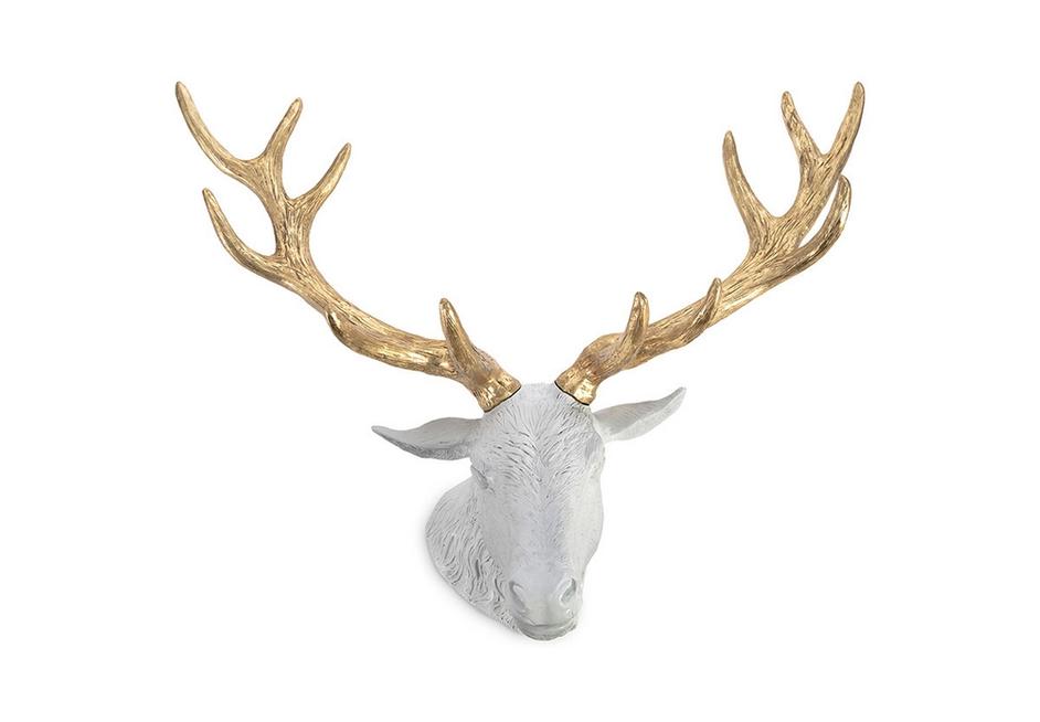 Stag Deer Head, White, Gold Leaf by PHILLIPS COLLECTION