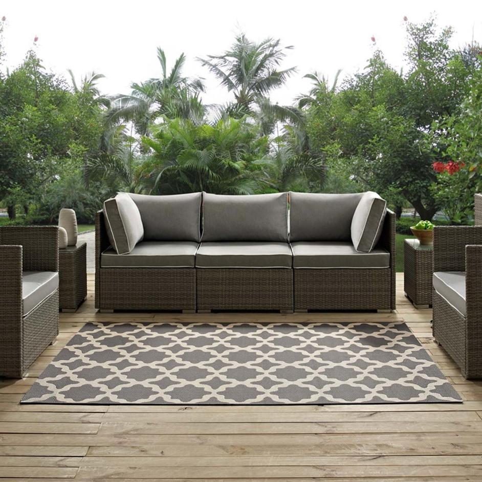 Selena Moroccan Trellis 4X6 Indoor And Outdoor Area Rug In Gray And Beige by Modway Furniture
