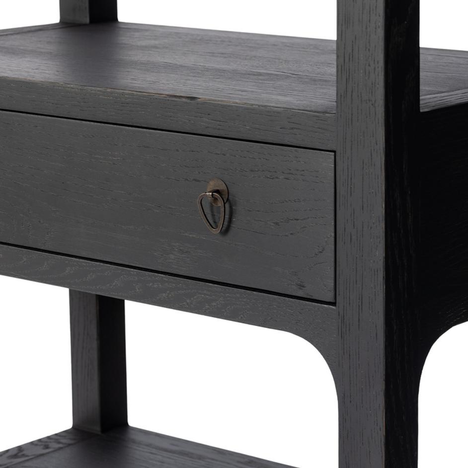 Avedon Bookcase In Aged Black Oak And Aged Black Oak Veneer And Brass Patina by Four Hands
