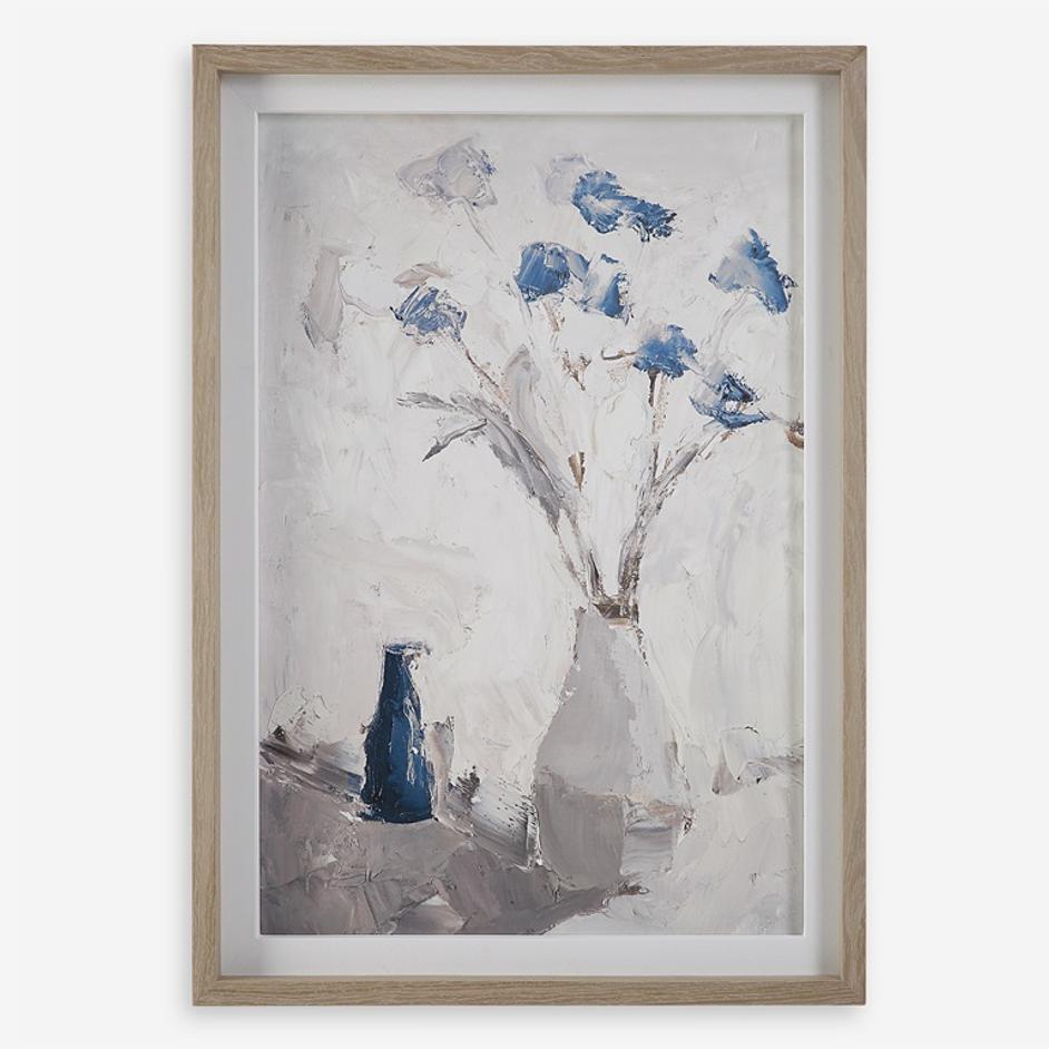 Blue Flowers In Vase Framed Print by Uttermost